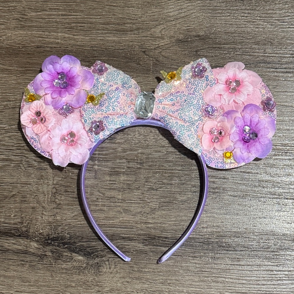 Floral Sequin Mouse Ears Headband